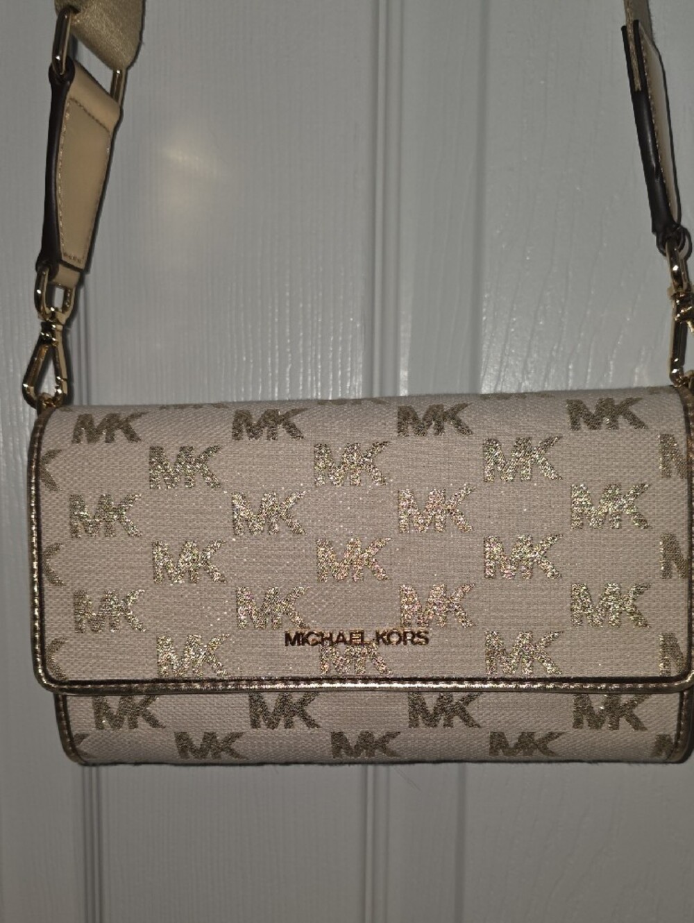 Michael Kors Beige Cream MK Logo Crossbody Bag - Picture 7 of 9